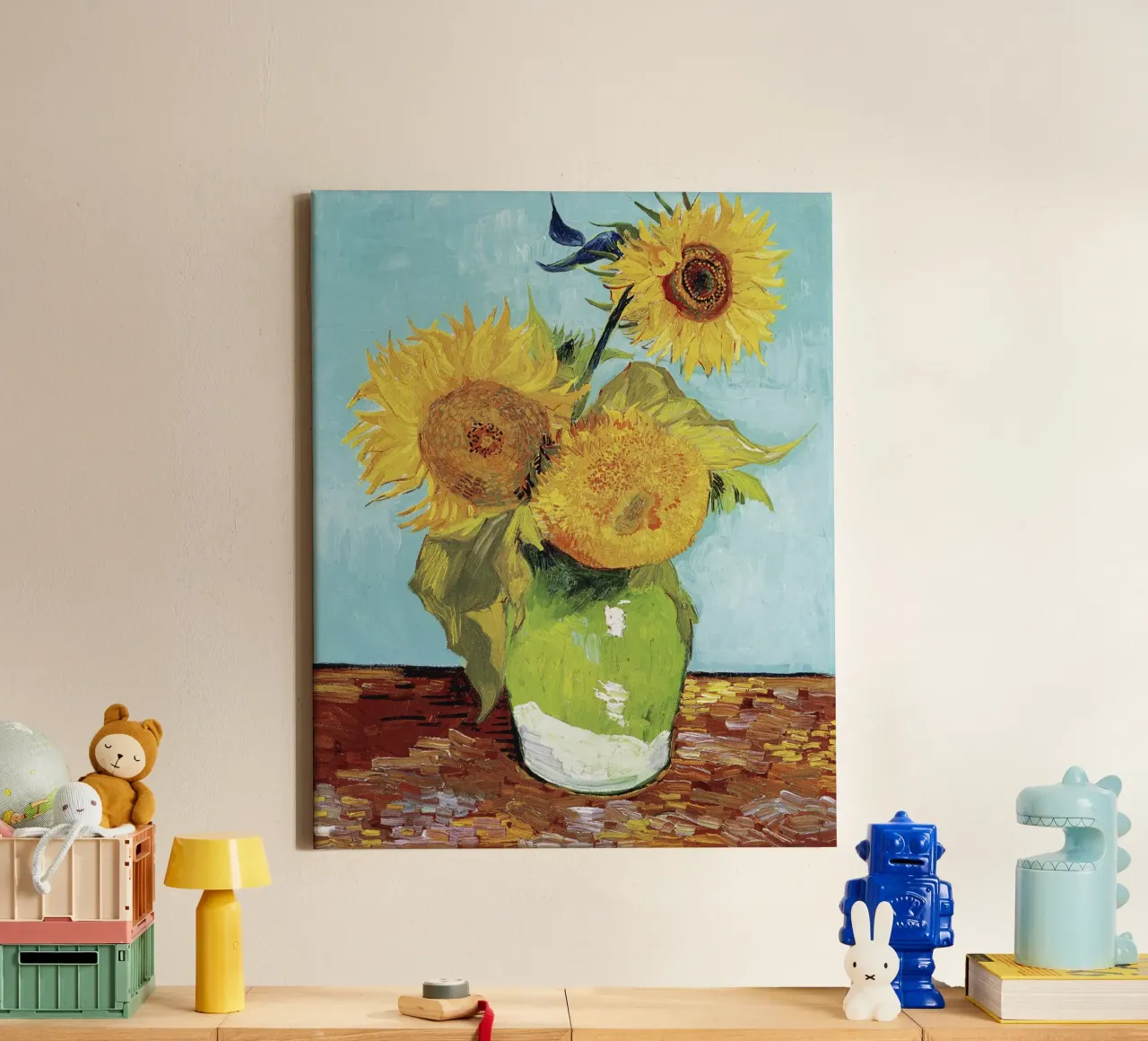 Vincent van Gogh’s “Vase with Three Sunflowers” (1888) canvas with Floater frame by Jolie Prints
