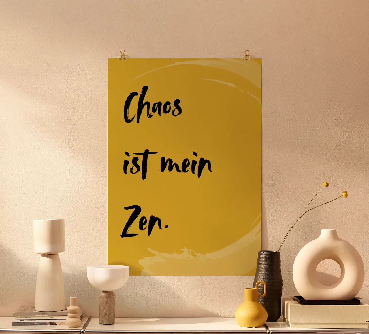CHAOS IST MEIN ZEN poster con telaio in legno da Einfach Uebel