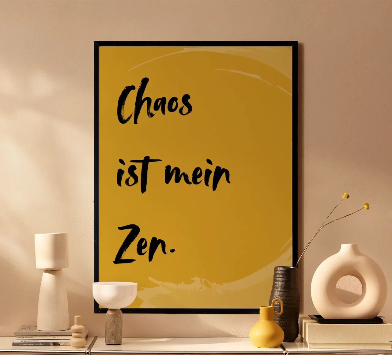 CHAOS IST MEIN ZEN poster con telaio in legno da Einfach Uebel
