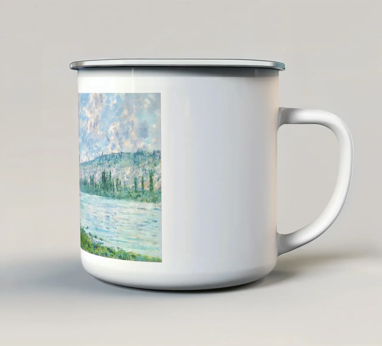 La Senna a Vétheuil (1880) di Claude Monet tazza in smalto da Monet Art Prints