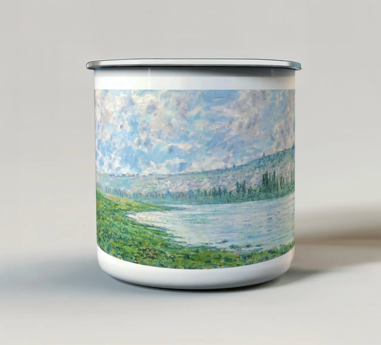 La Senna a Vétheuil (1880) di Claude Monet tazza in smalto da Monet Art Prints