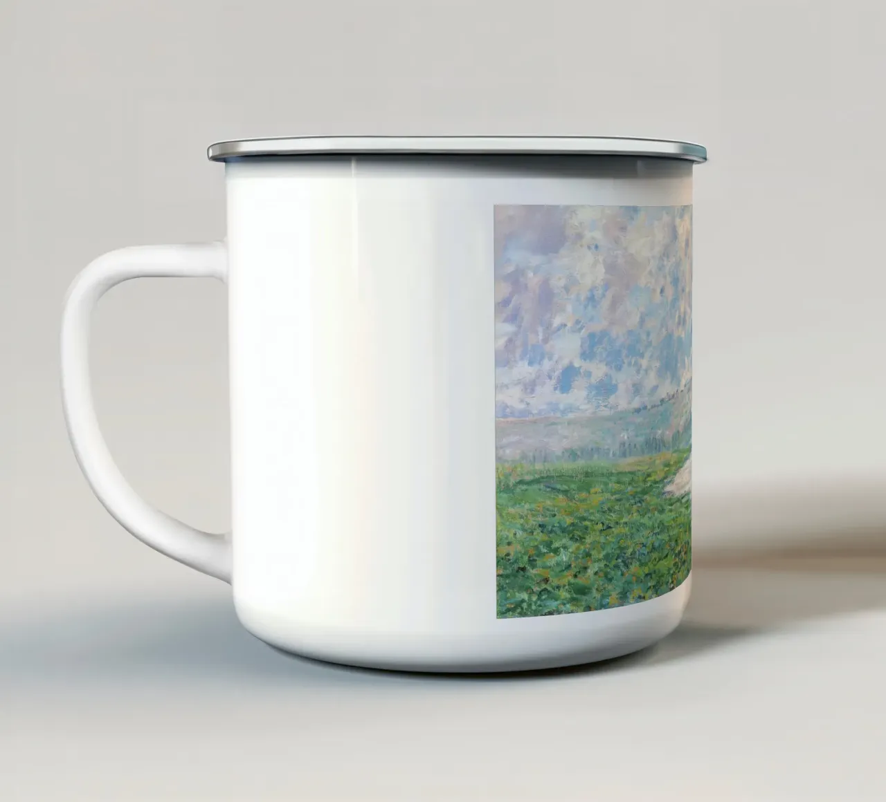 La Senna a Vétheuil (1880) di Claude Monet tazza in smalto da Monet Art Prints
