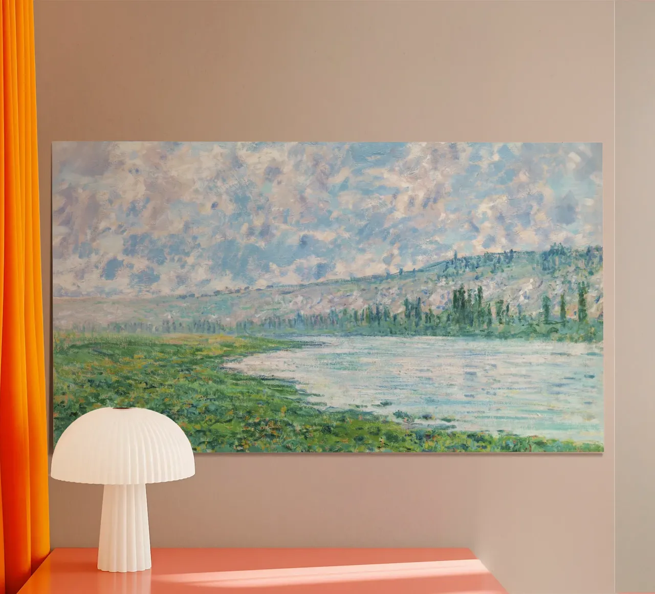 La Senna a Vétheuil (1880) di Claude Monet poster con telaio in legno da Monet Art Prints
