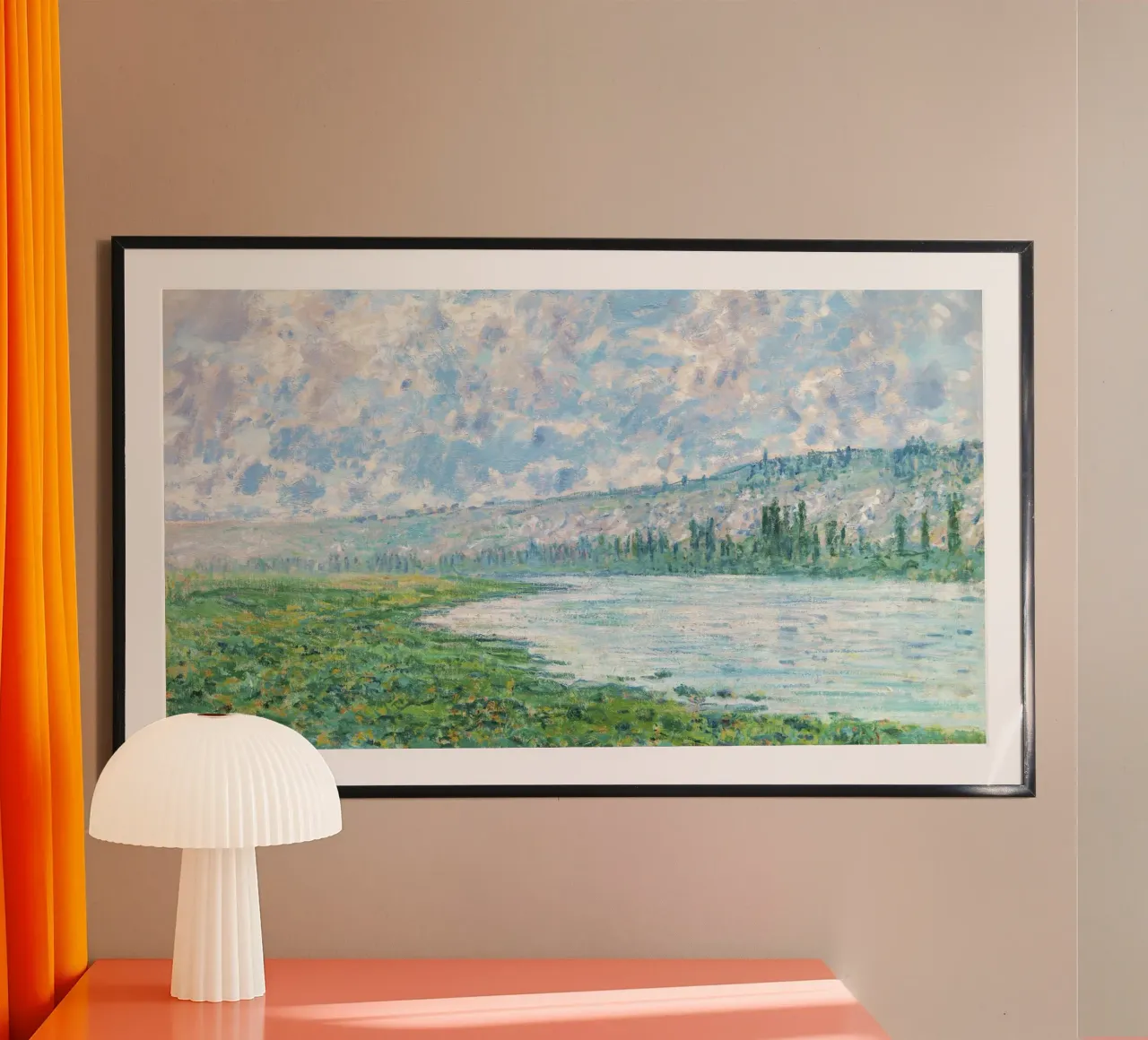 La Senna a Vétheuil (1880) di Claude Monet poster con telaio in legno da Monet Art Prints