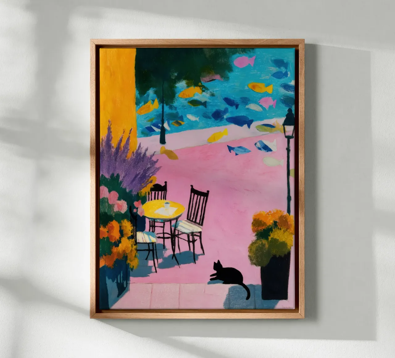 Poster per gatti e caffè di lusso - Arte accogliente e surreale tela con Cornice a cassetta da Kaji