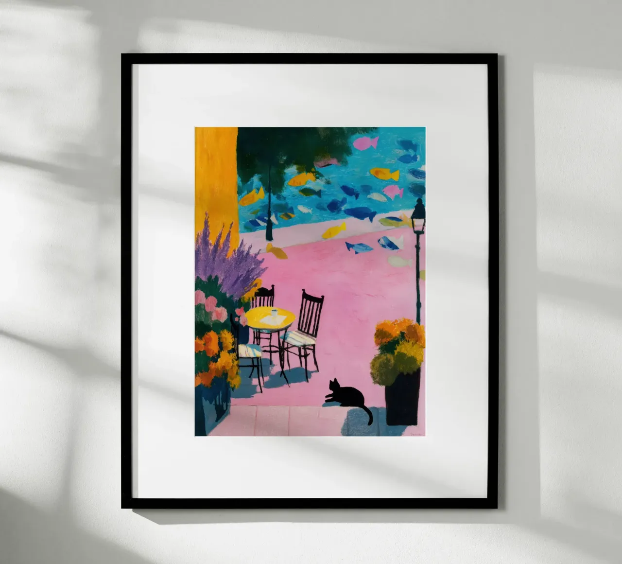 Poster per gatti e caffè di lusso - Arte accogliente e surreale poster con telaio in plastica da Kaji