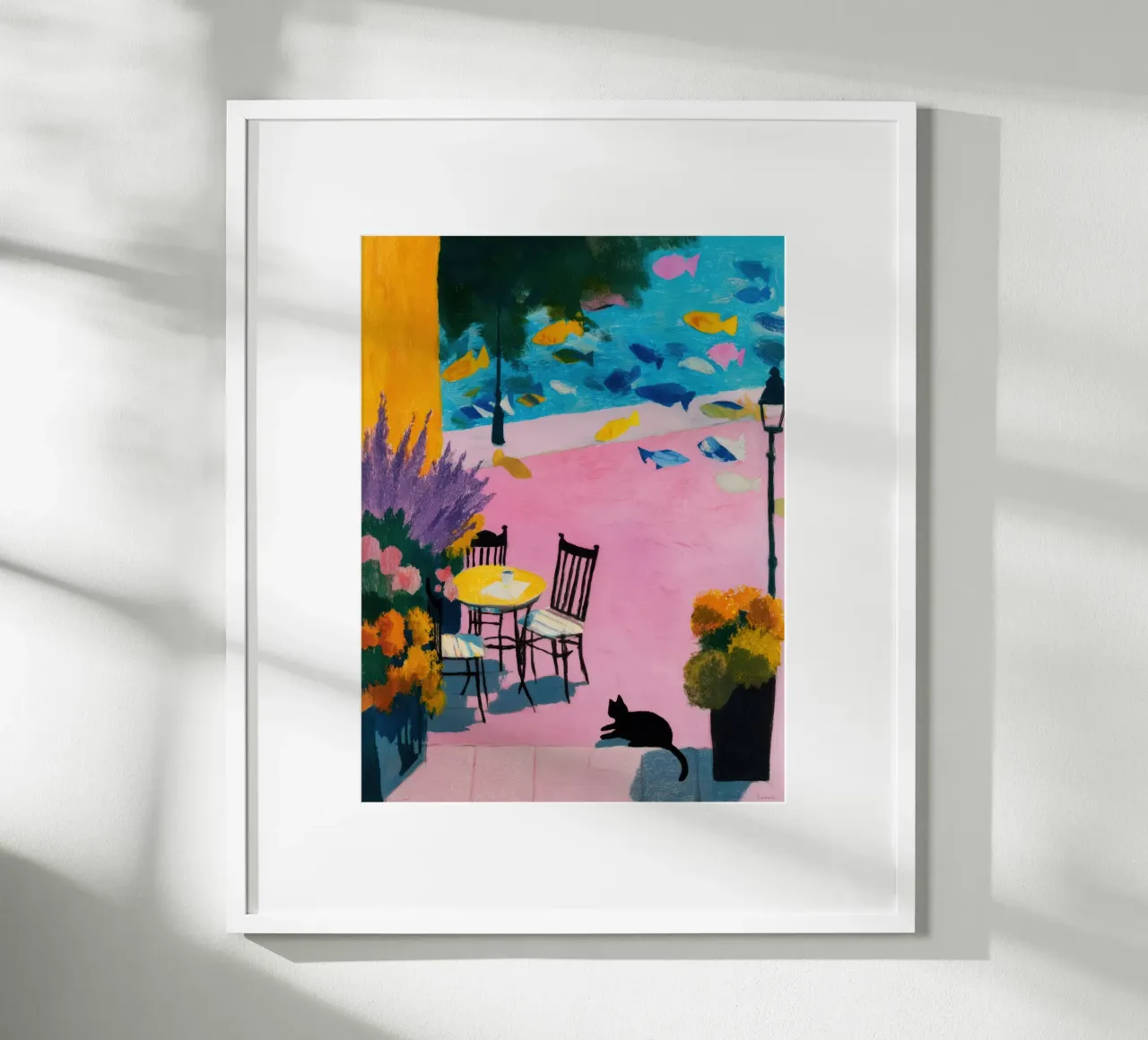 Poster per gatti e caffè di lusso - Arte accogliente e surreale poster con telaio in plastica da Kaji