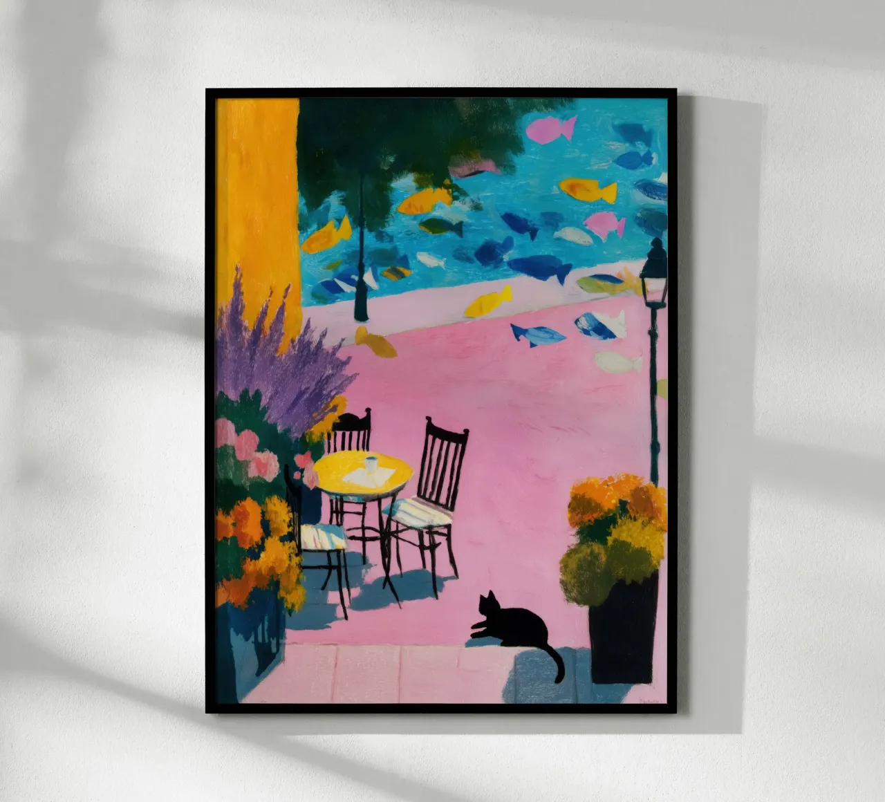 Poster per gatti e caffè di lusso - Arte accogliente e surreale poster con telaio in plastica da Kaji