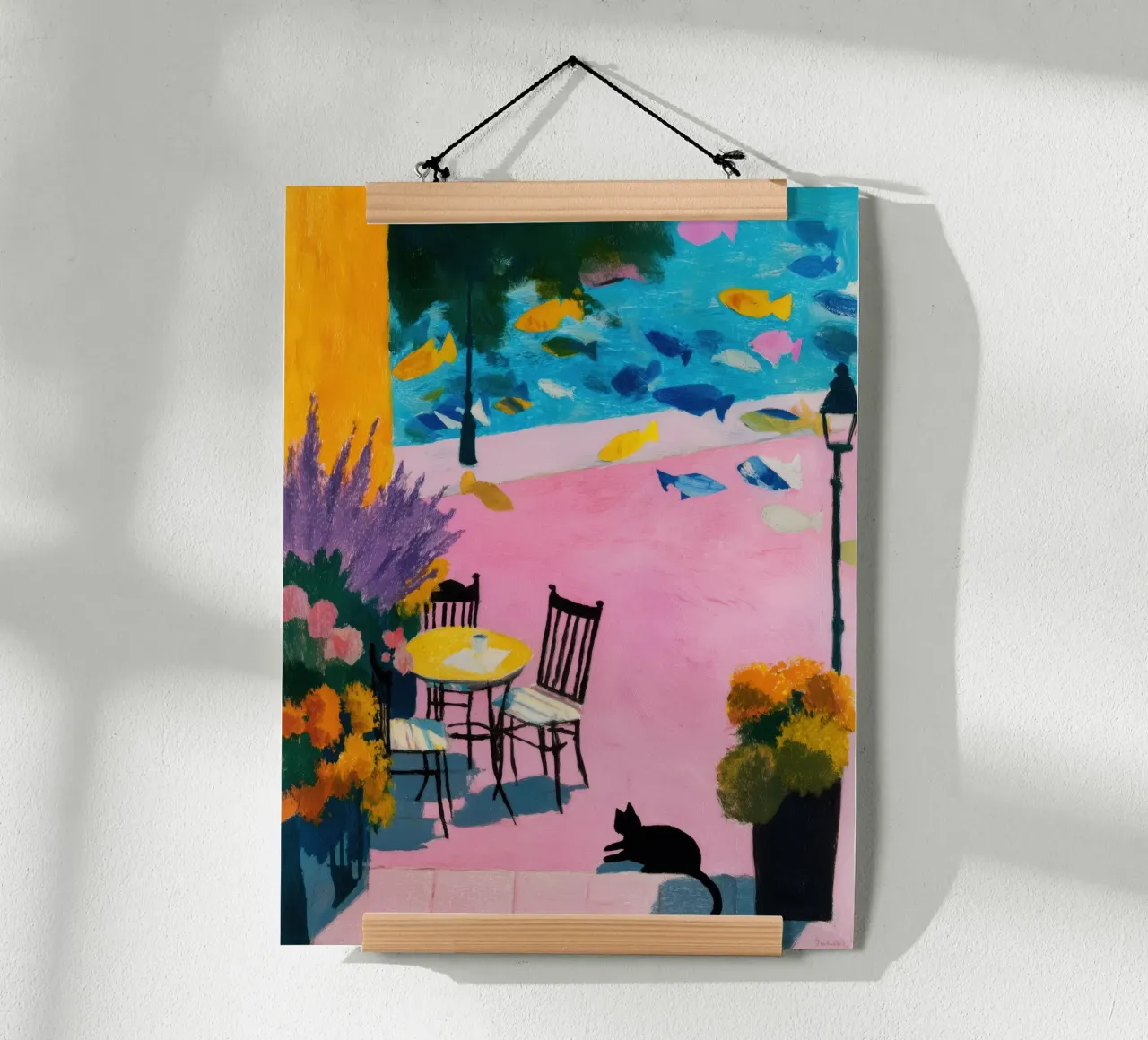 Poster per gatti e caffè di lusso - Arte accogliente e surreale poster con telaio in plastica da Kaji