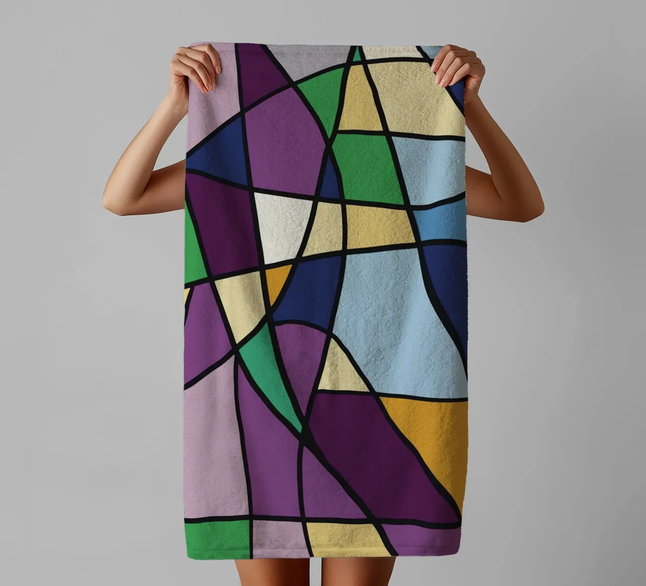 Color mosaic square abstract towel by Little Dean