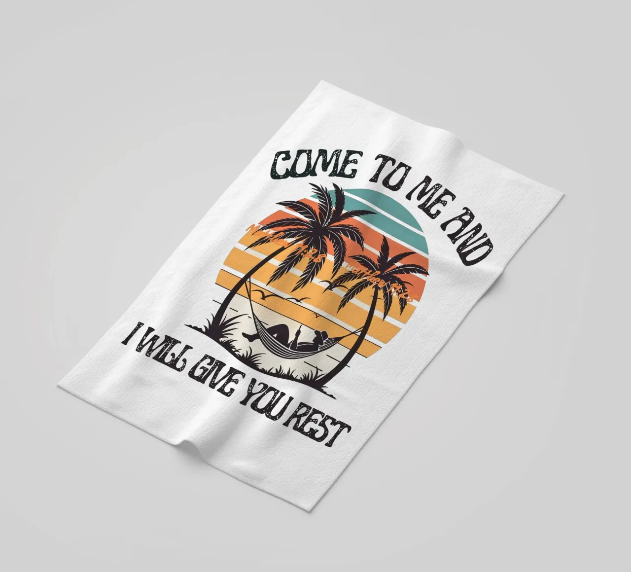 Kom tot Mij en Rust Een Goddelijke Uitnodiging tot Vrede Vind Rust strandhanddoek van Lionandlamb