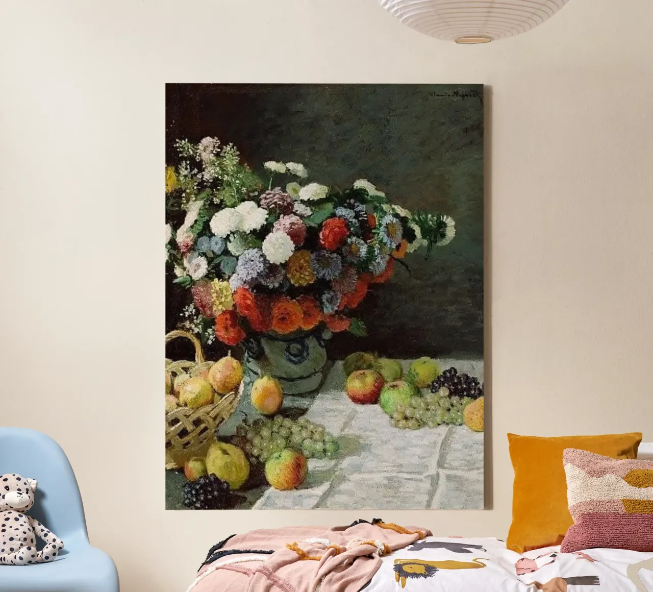 composizione floreale bouquet e vaso di fiori claude monet tela con Cornice a cassetta da belong shop