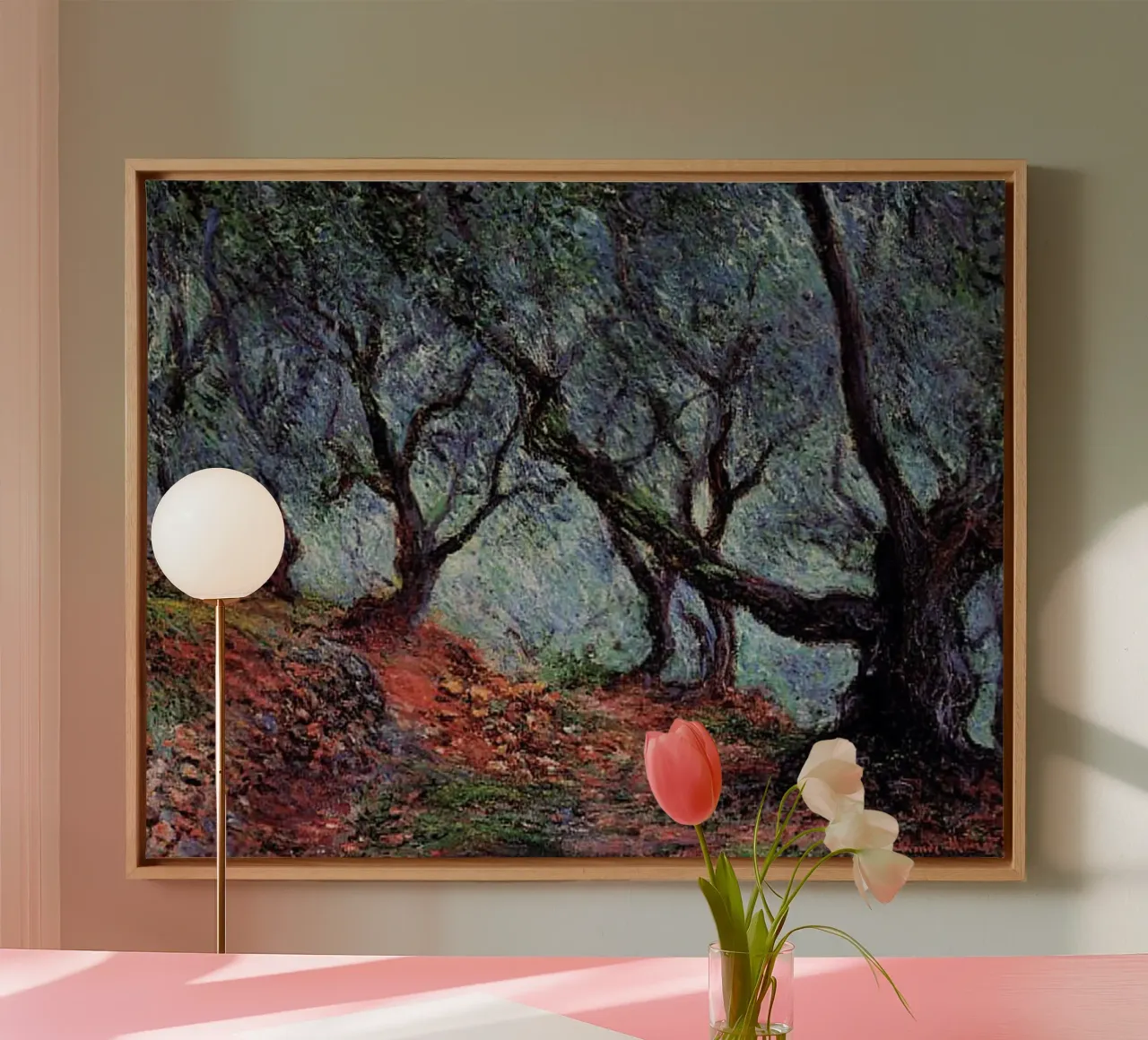 twisted branches tree claude monet canvas with Floater frame by belong shop