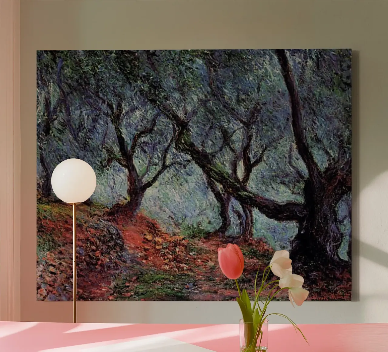 twisted branches tree claude monet canvas with Floater frame by belong shop