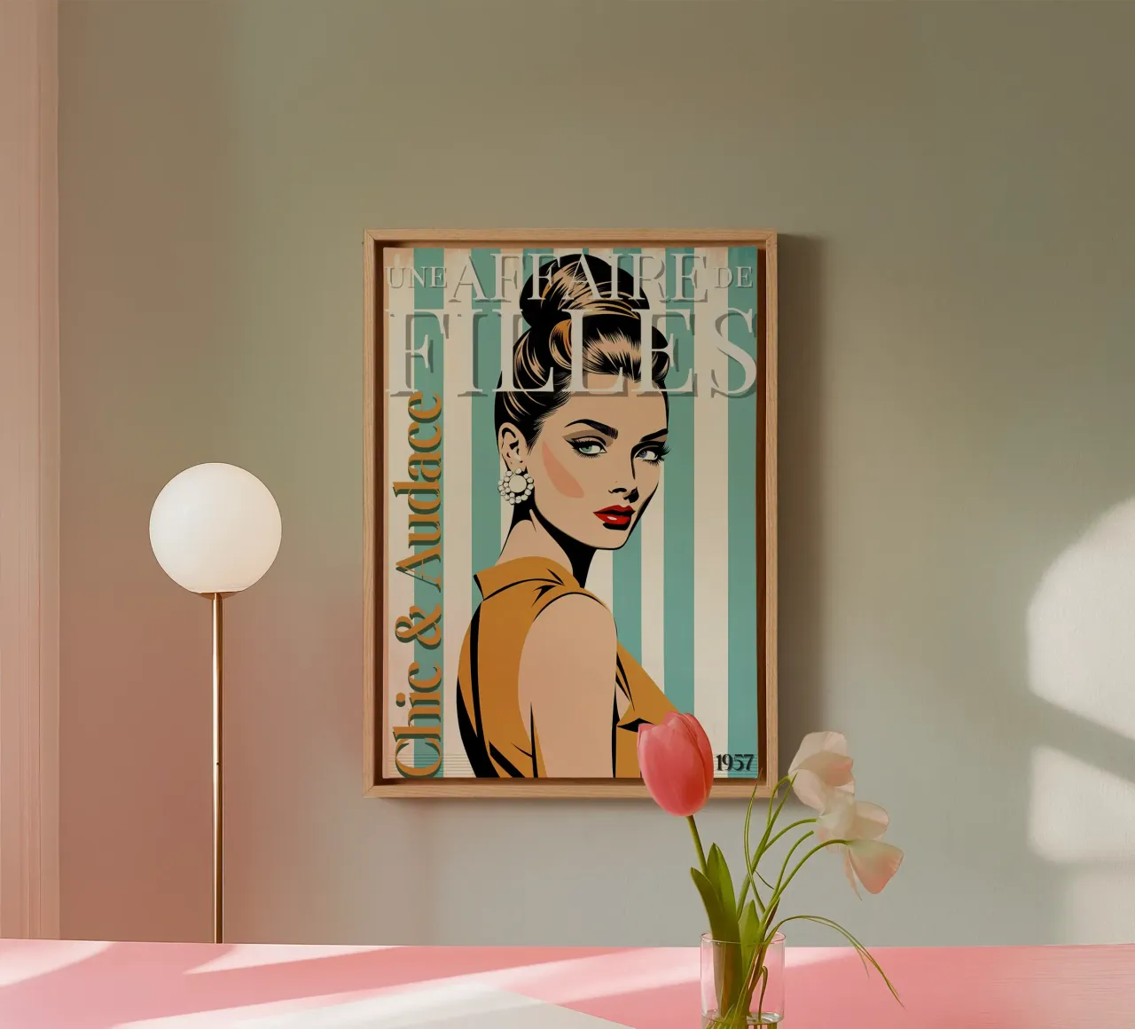 Poster di rivista d'epoca - giugno 1957 tela con Cornice a cassetta da Une Affaire de Filles