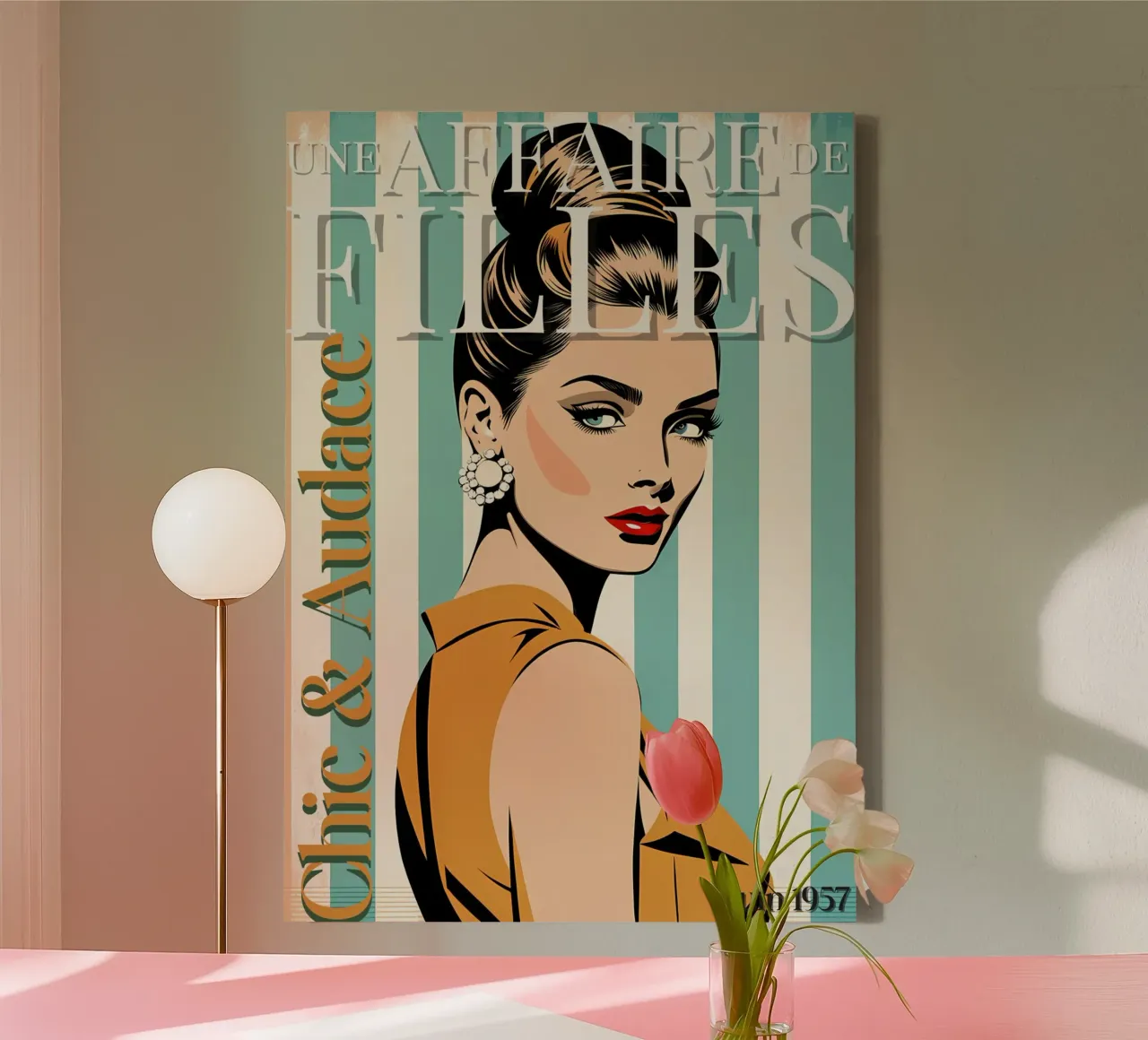Poster di rivista d'epoca - giugno 1957 tela con Cornice a cassetta da Une Affaire de Filles