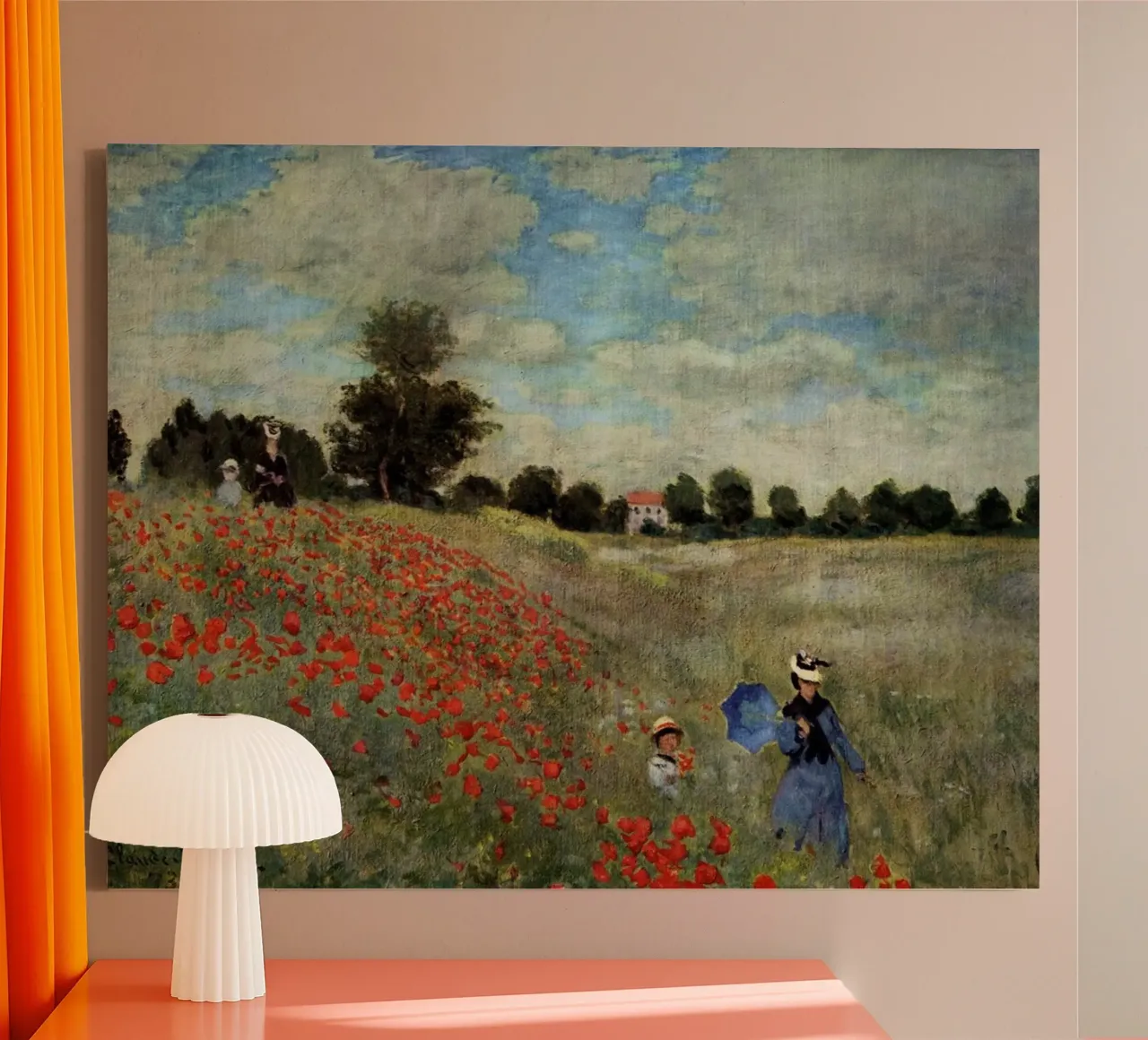 bambino che cammina in un prato claude monet tela con Cornice a cassetta da belong shop
