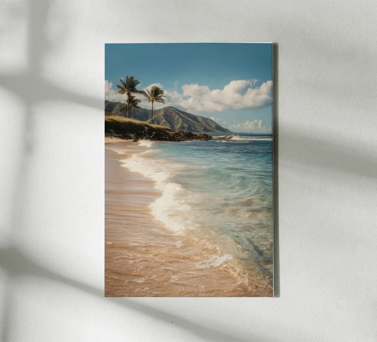Spiaggia tropicale delle Hawaii con le palme tela con Cornice a cassetta da Indigo Tides Art