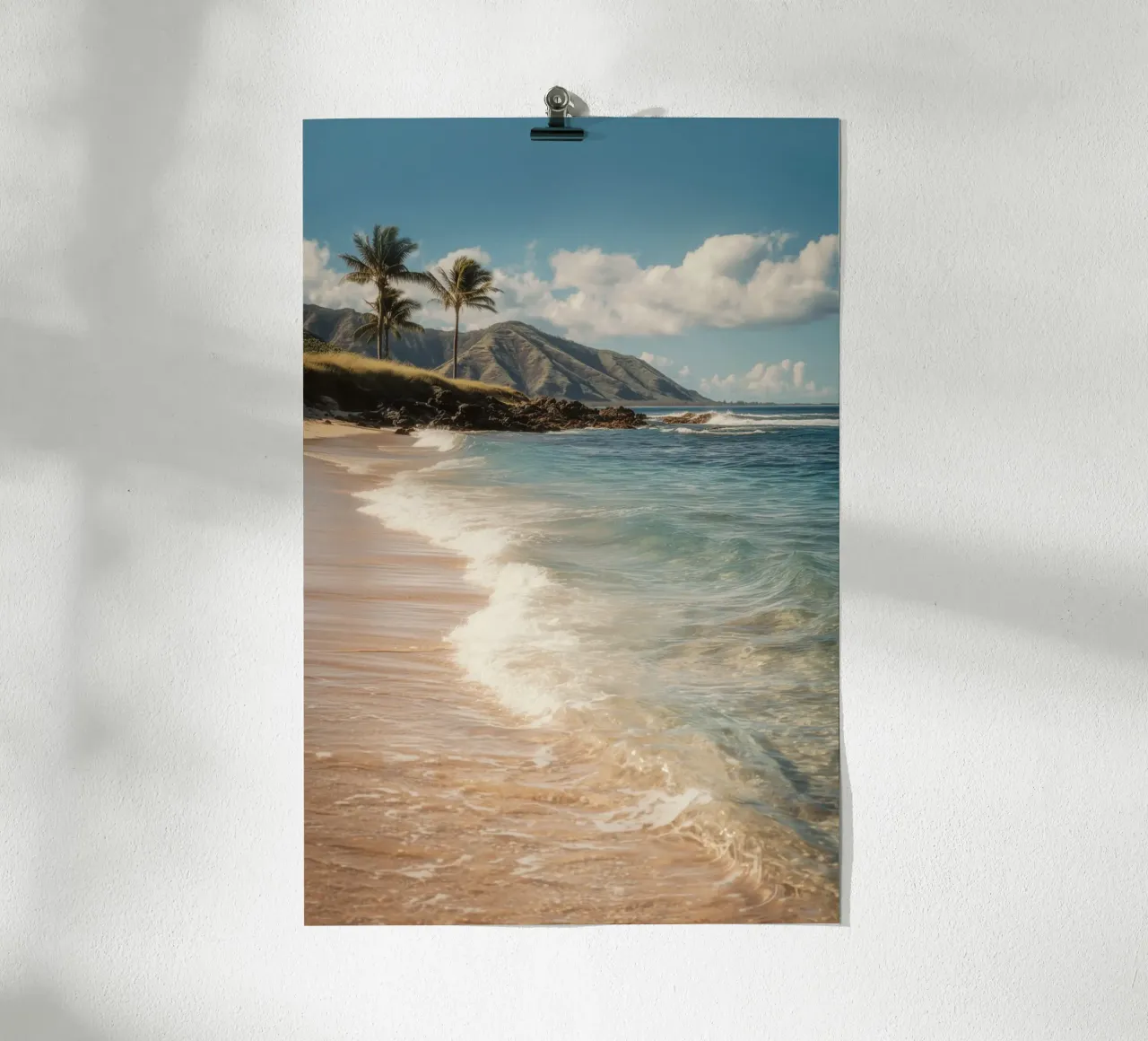 Spiaggia tropicale delle Hawaii con le palme poster da Indigo Tides Art