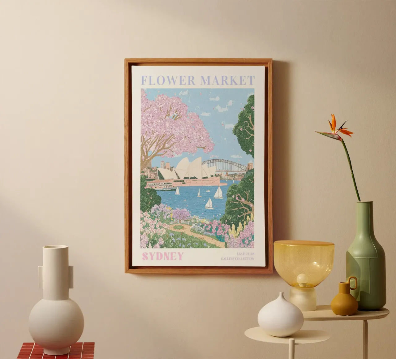 Mercato dei fiori di Sydney, stampa di fiori, illustrazione di viaggio tela con Cornice a cassetta da Gaia