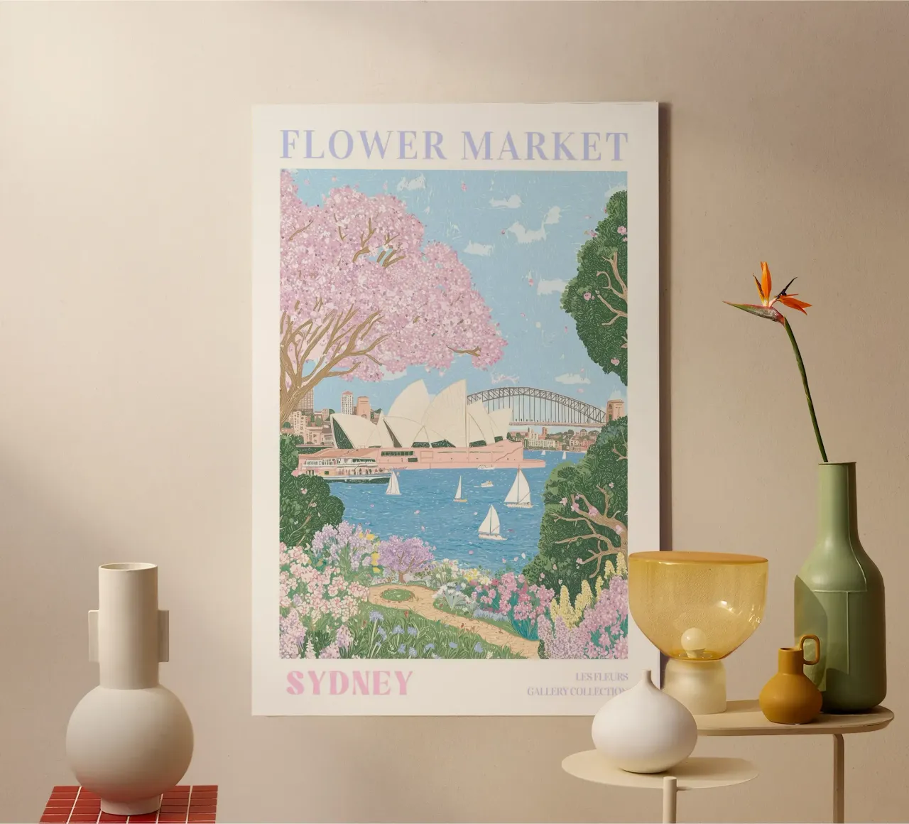 Mercato dei fiori di Sydney, stampa di fiori, illustrazione di viaggio tela con Cornice a cassetta da Gaia