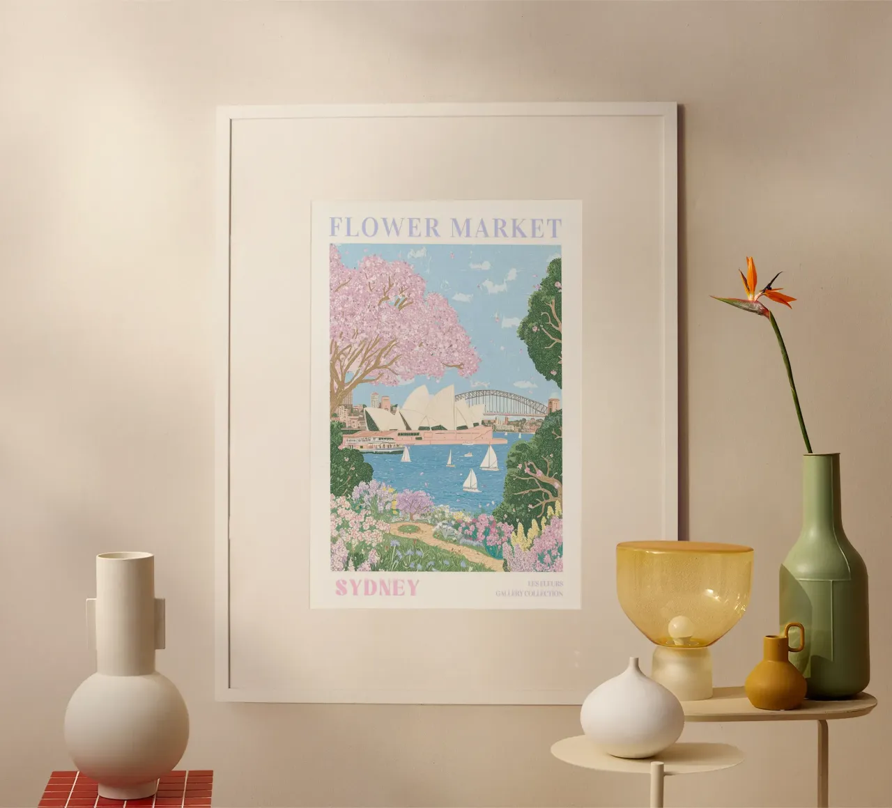 Mercato dei fiori di Sydney, stampa di fiori, illustrazione di viaggio poster con telaio in alluminio da Gaia