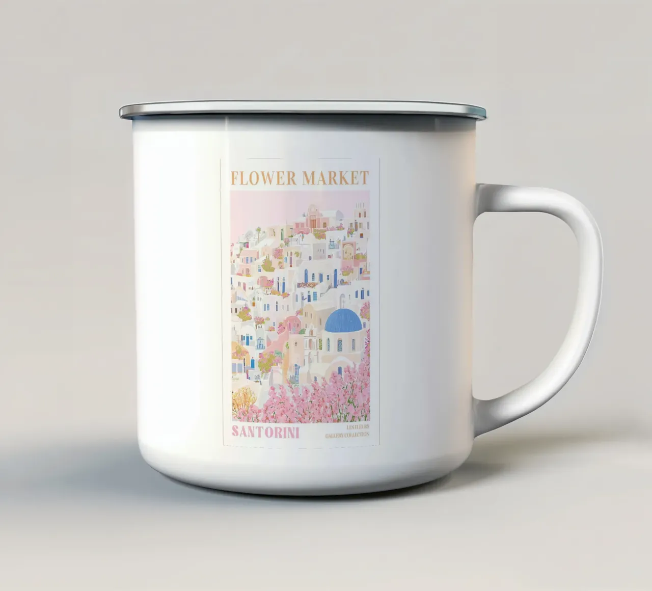 Santorini Print, Bloemenmarkt Poster, Bloemenprint emaille mok van Gaia