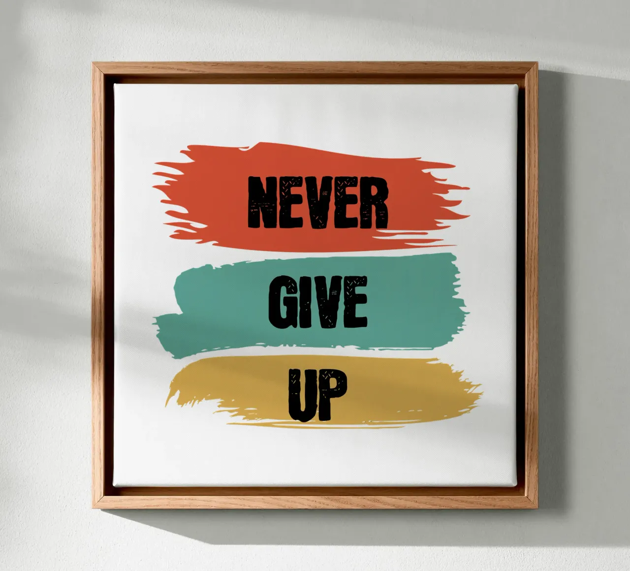 Nunca te rindas, Motivación, Inspiración lienzo con Marco flotante de RB-Quotes