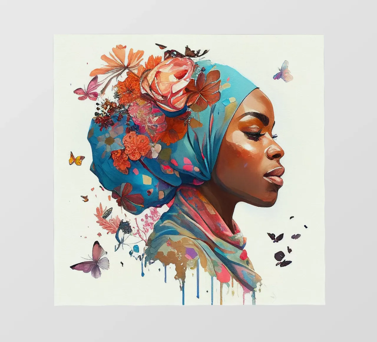Acquerello floreale donna musulmana africana pellicola backlit da Chromatic Fusion Studio
