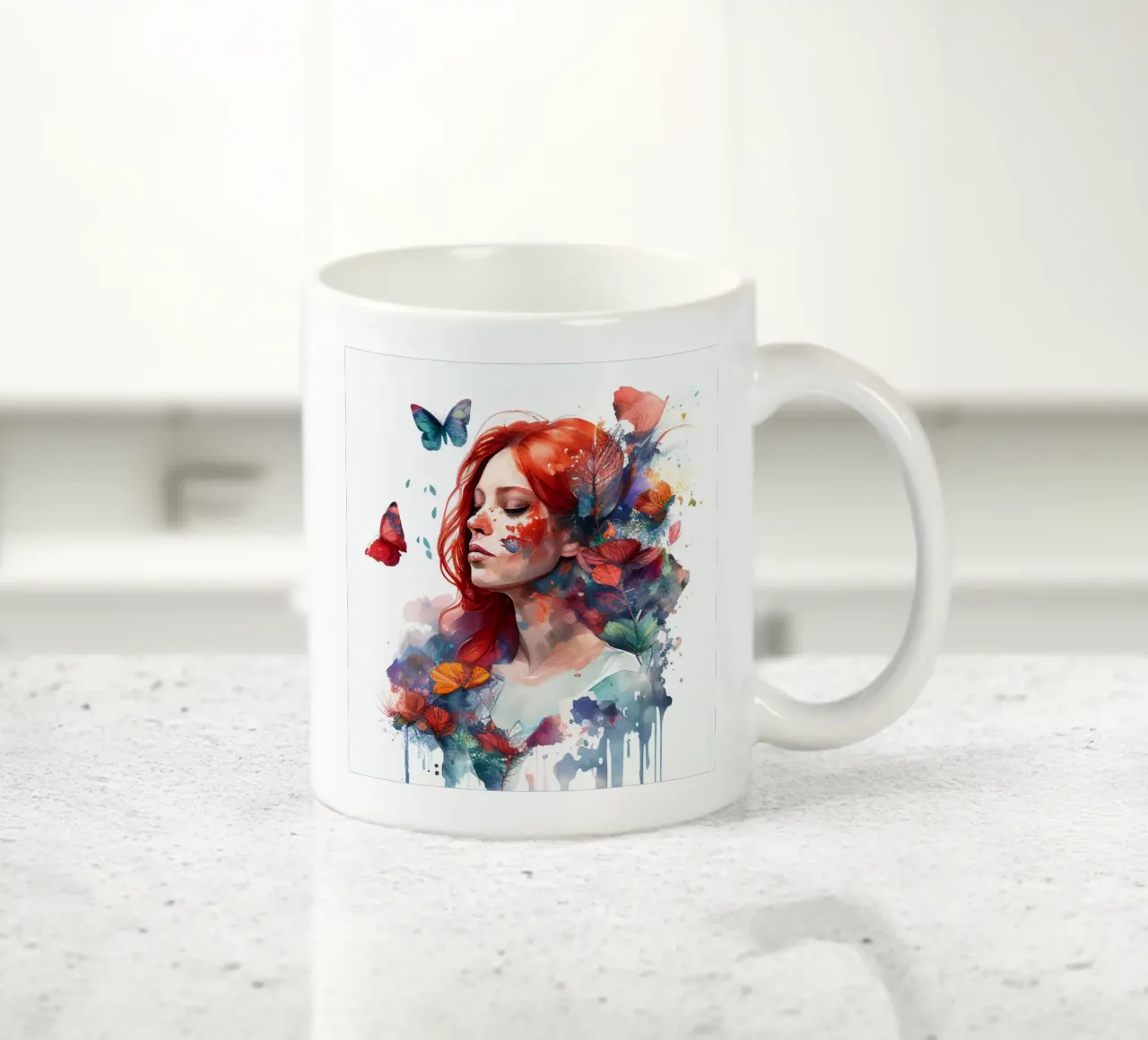 Acquerello floreale capelli rossi donna tazza in ceramica da Chromatic Fusion Studio