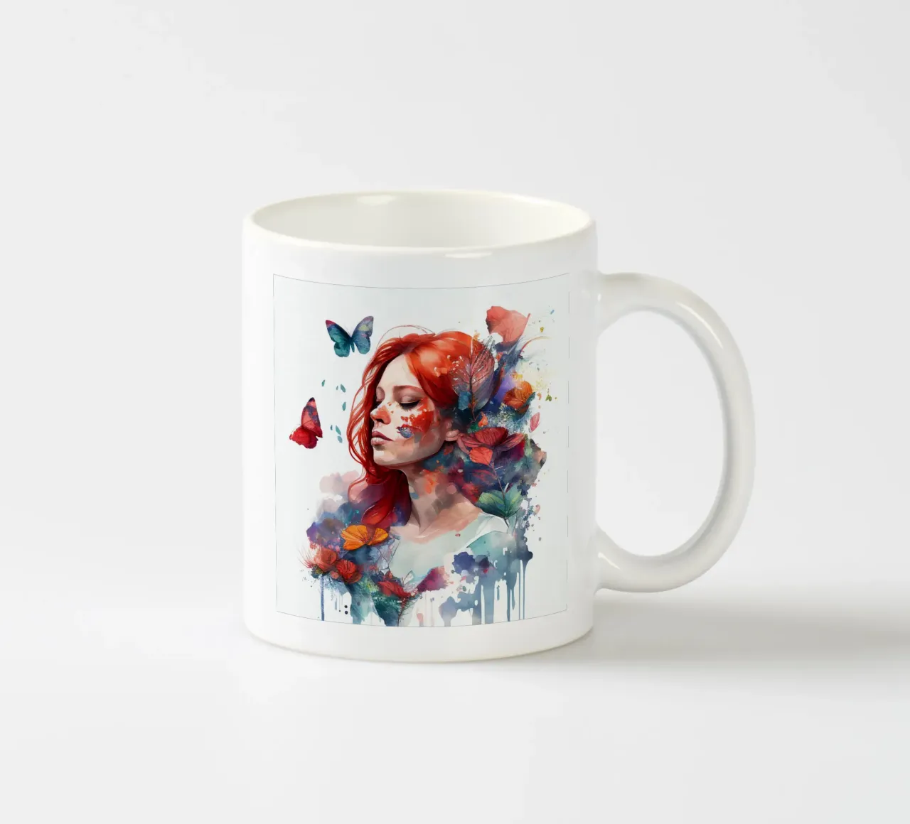 Acquerello floreale capelli rossi donna tazza in ceramica da Chromatic Fusion Studio