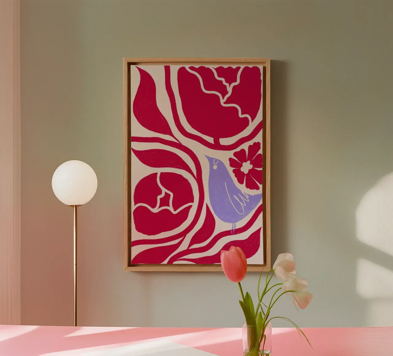 Birdie & Blossoms Viva Magenta canvas met Baklijst van Studio One