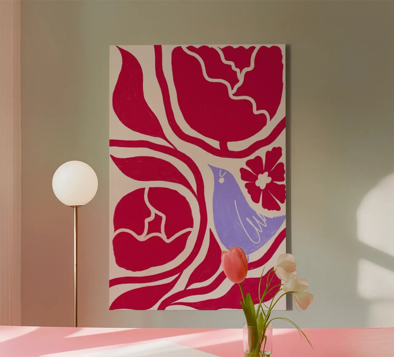 Birdie & Blossoms Viva Magenta canvas met Baklijst van Studio One