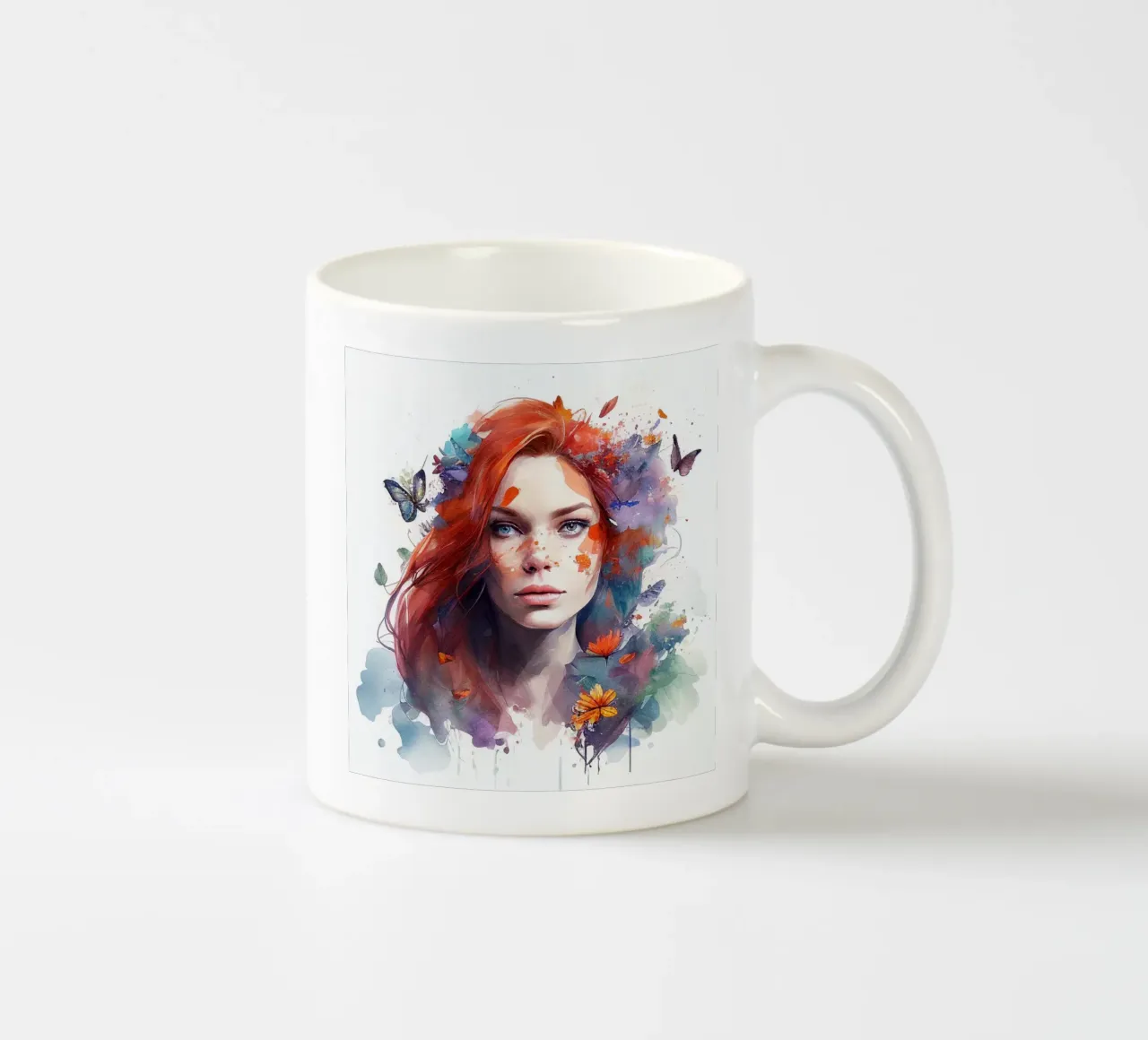 Acquerello floreale capelli rossi donna tazza in ceramica da Chromatic Fusion Studio
