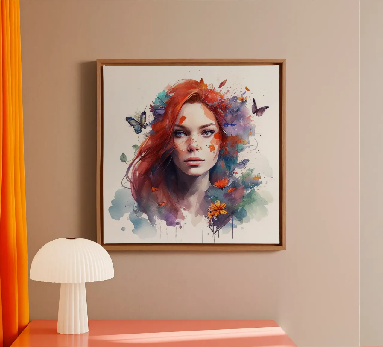 Acquerello floreale capelli rossi donna tela con Cornice a cassetta da Chromatic Fusion Studio