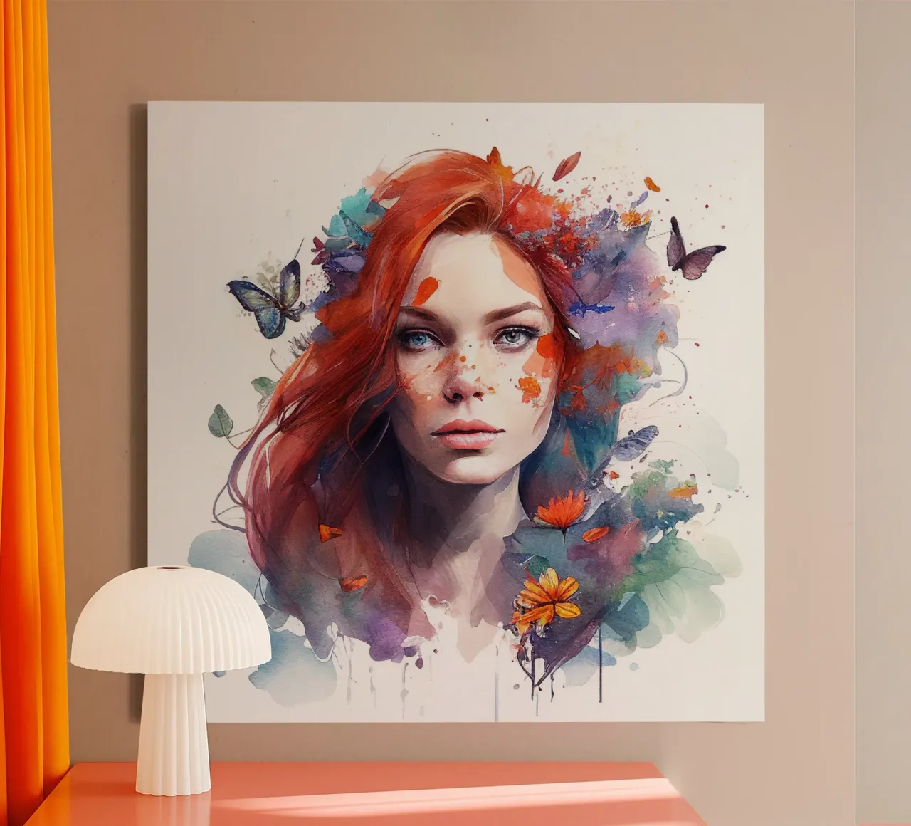 Acquerello floreale capelli rossi donna tela con Cornice a cassetta da Chromatic Fusion Studio