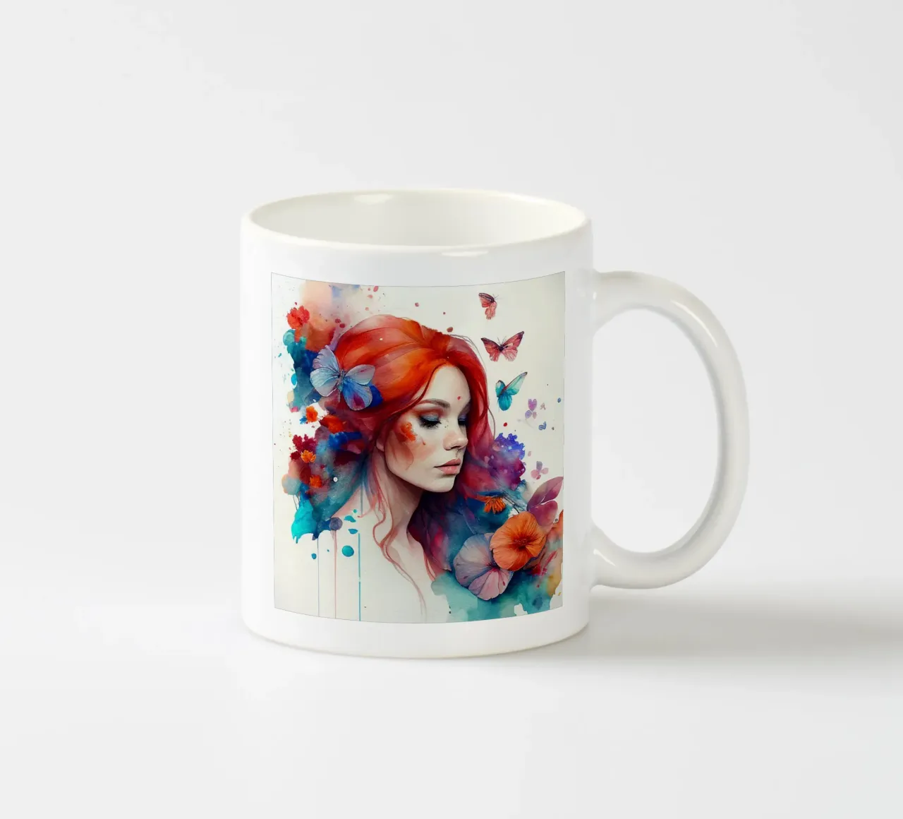 Acquerello floreale capelli rossi donna tazza in ceramica da Chromatic Fusion Studio