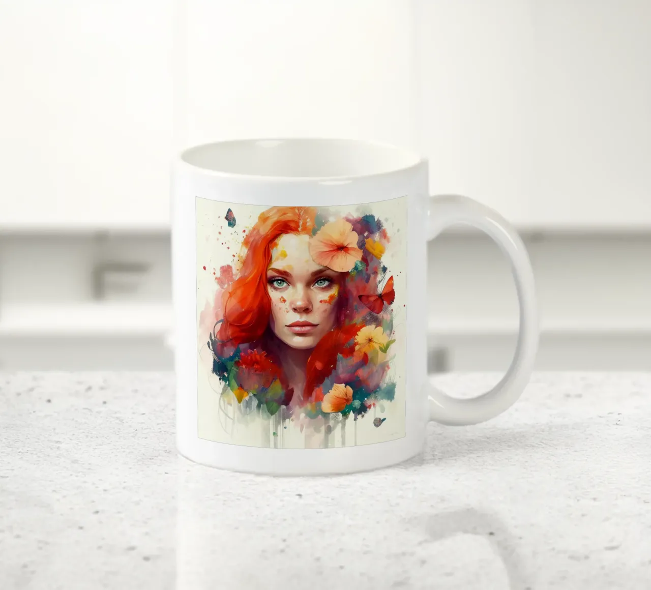 Acquerello floreale capelli rossi donna tazza in ceramica da Chromatic Fusion Studio