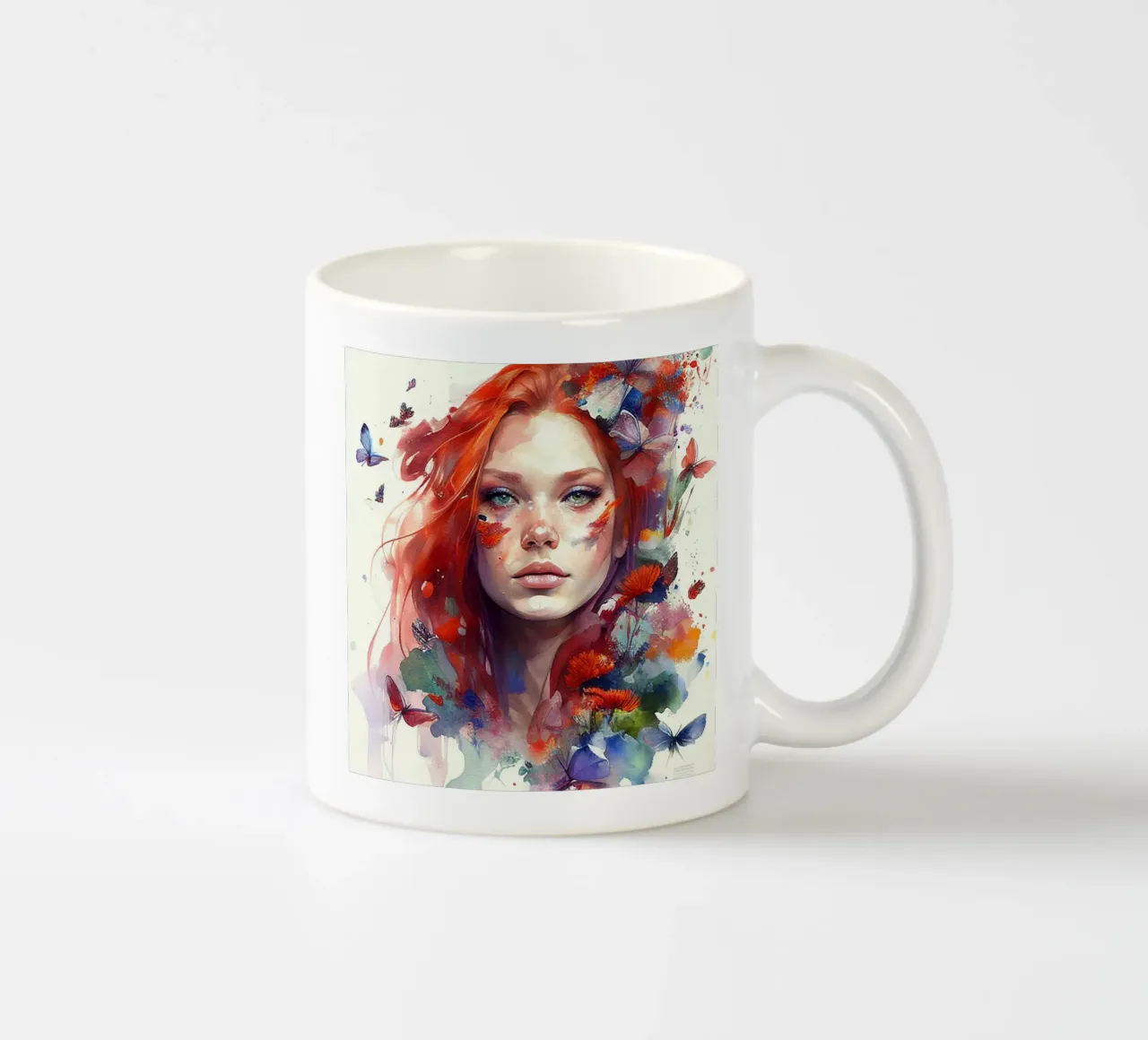 Acquerello floreale capelli rossi donna tazza in ceramica da Chromatic Fusion Studio