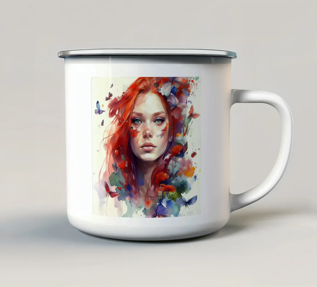 Acquerello floreale capelli rossi donna tazza in smalto da Chromatic Fusion Studio