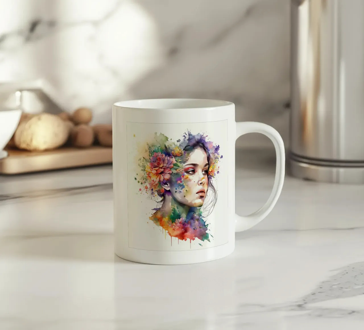 Aquarell Floral Frau Keramik Tasse von Chromatic Fusion Studio