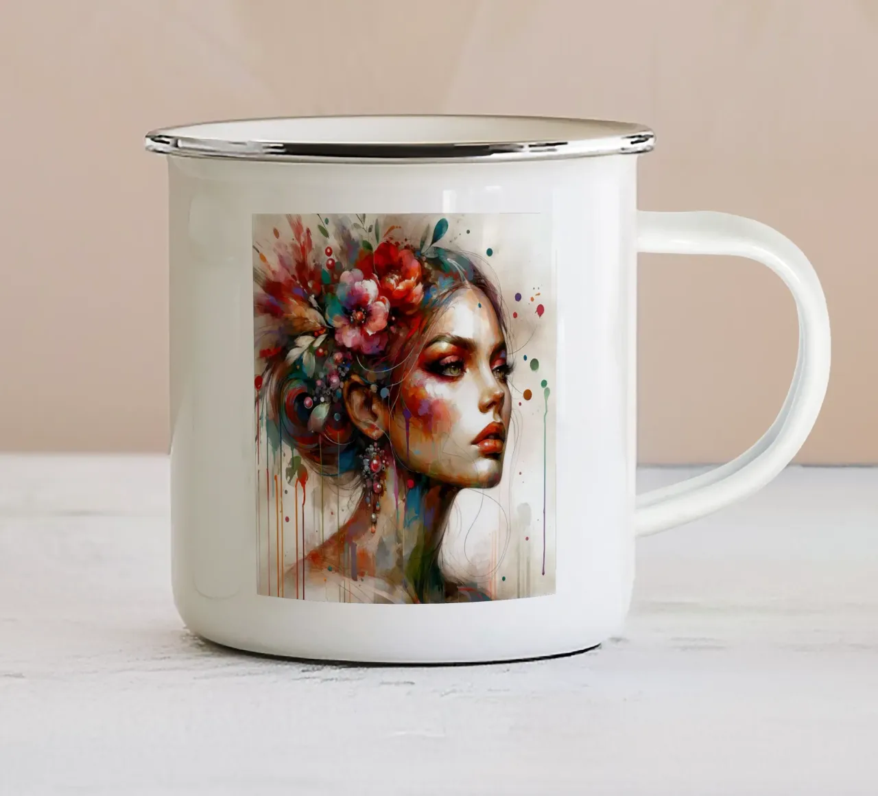Acquerello floreale donna tazza in smalto da Chromatic Fusion Studio
