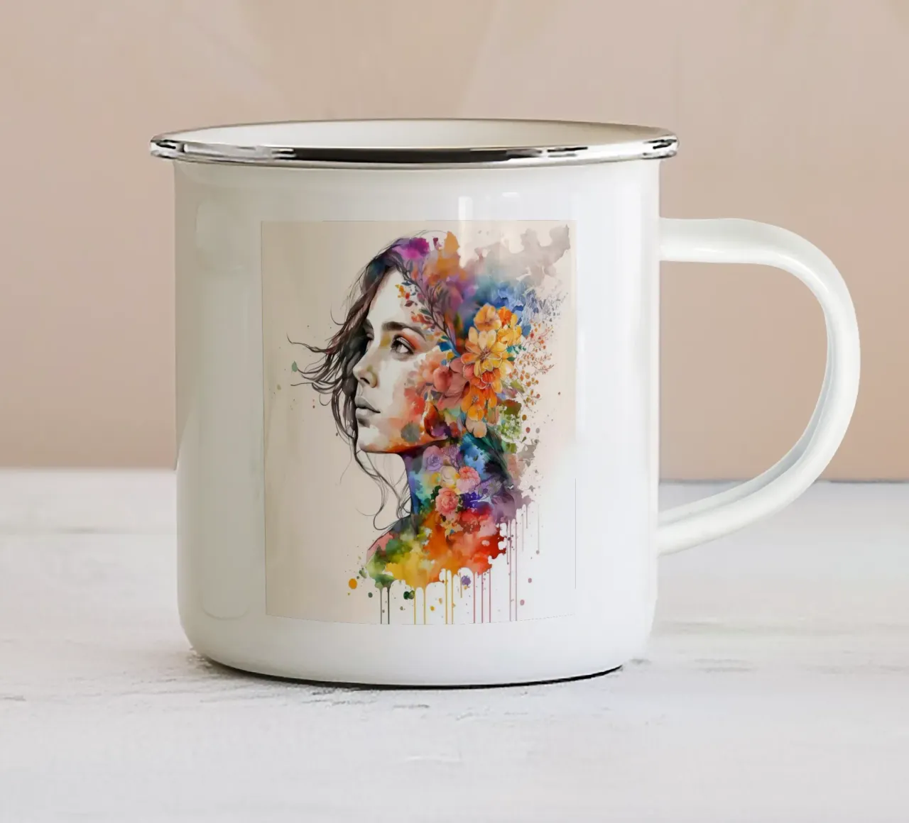 Acquerello floreale donna tazza in smalto da Chromatic Fusion Studio