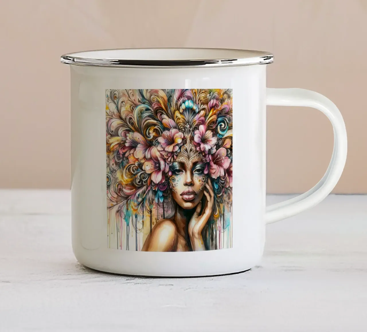 Acquerello floreale donna tazza in smalto da Chromatic Fusion Studio