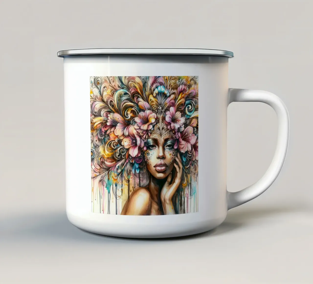 Acquerello floreale donna tazza in smalto da Chromatic Fusion Studio