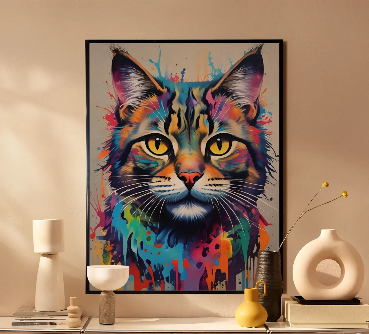 Gatto sguardo elettrico graffitti poster con telaio in alluminio da MakArena