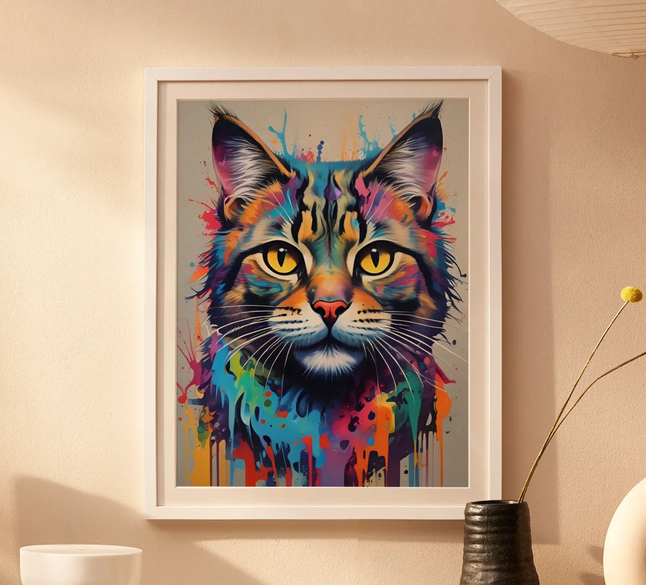 Gatto sguardo elettrico graffitti poster con telaio in alluminio da MakArena