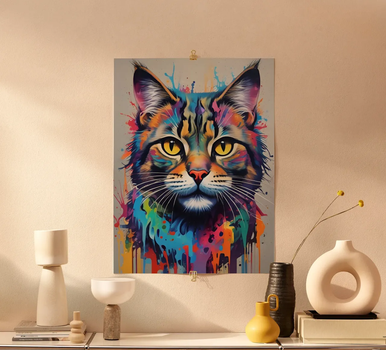 Gatto sguardo elettrico graffitti poster con telaio in alluminio da MakArena