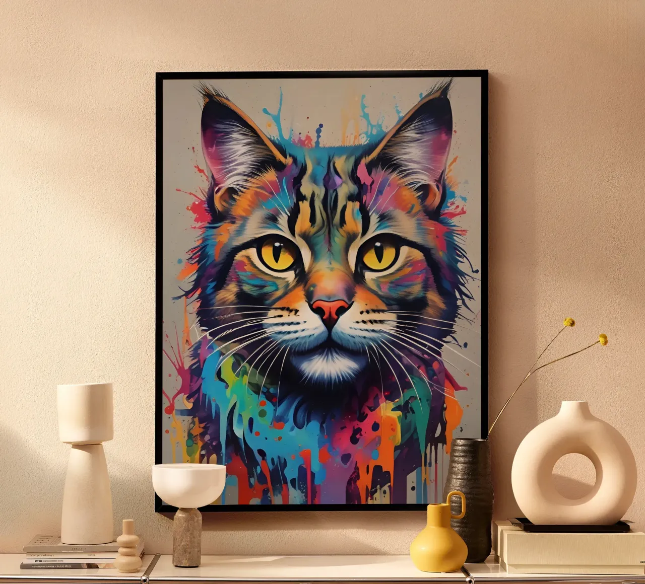 Gatto sguardo elettrico graffitti poster con telaio in alluminio da MakArena