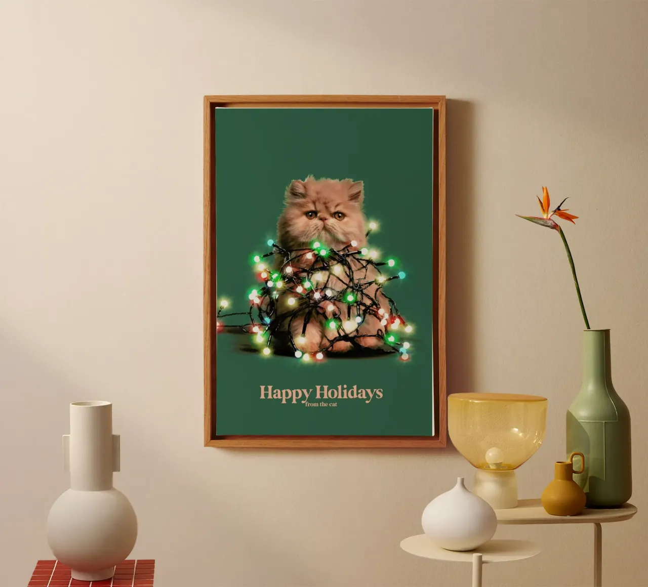 Happy Holidays From The Cat canvas with Floater frame by Jonas Loose